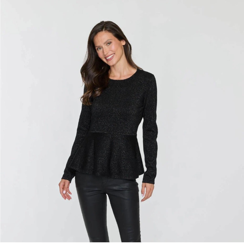 Cashmere Sale Black Peplum Cashmere Top